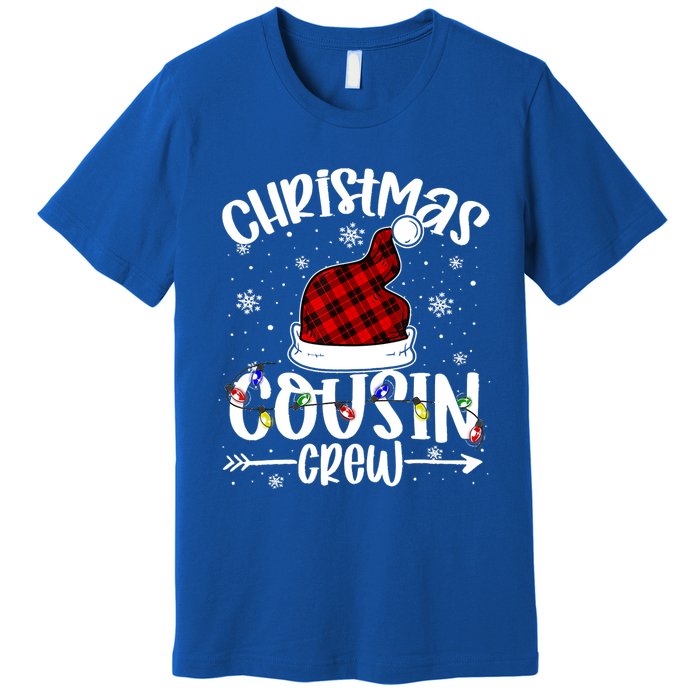 Christmas Cousin Crew Xmas Light Santa Hat Buffalo Red Plaid Gift Premium T-Shirt