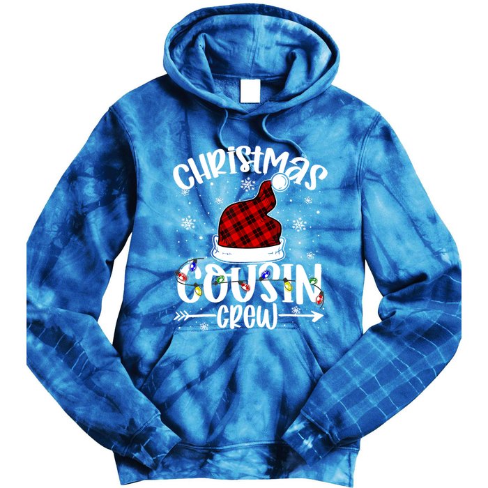 Christmas Cousin Crew Xmas Light Santa Hat Buffalo Red Plaid Gift Tie Dye Hoodie