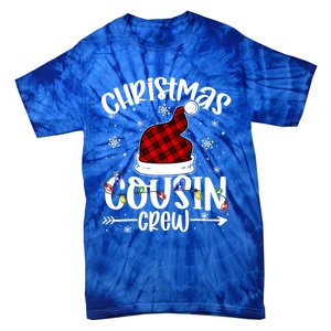 Christmas Cousin Crew Xmas Light Santa Hat Buffalo Red Plaid Gift Tie-Dye T-Shirt