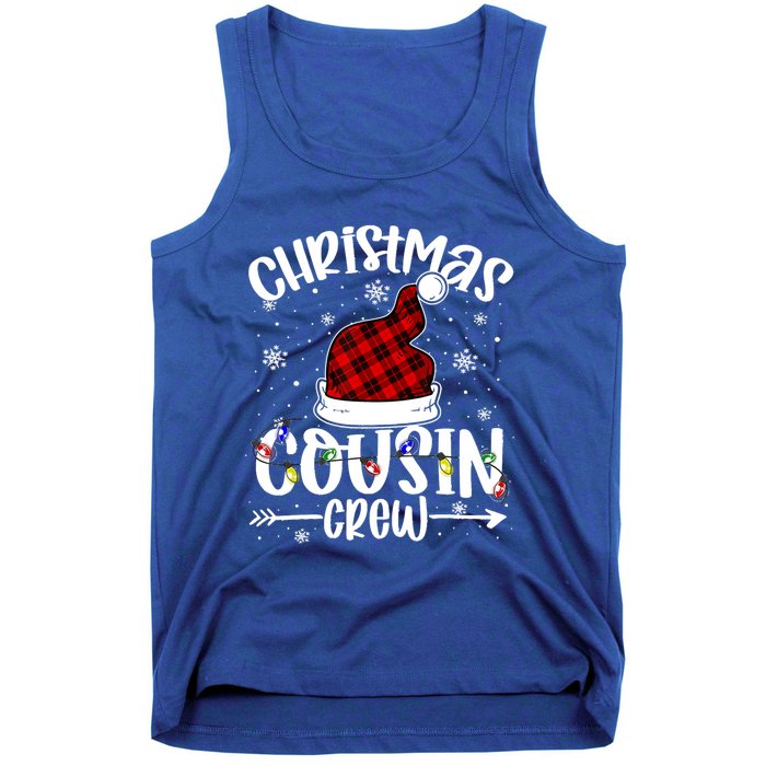 Christmas Cousin Crew Xmas Light Santa Hat Buffalo Red Plaid Gift Tank Top