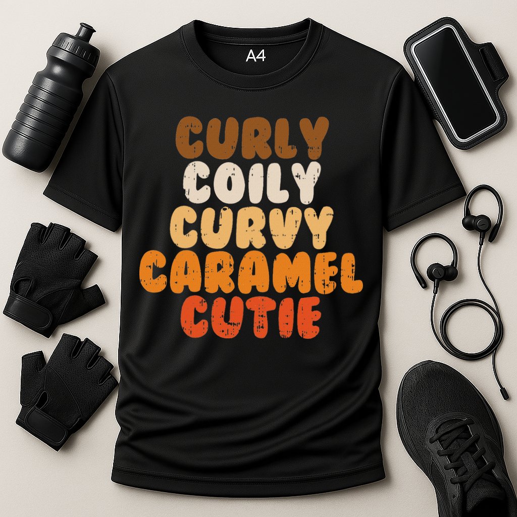 Curly Curvy Caramel Cutie Melanin Goddess Black Pride Gift Cooling Performance Crew T-Shirt