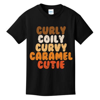 Curly Curvy Caramel Cutie Melanin Goddess Black Pride Gift Kids T-Shirt