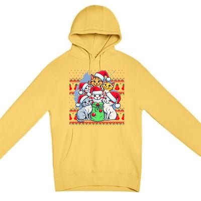 Cute Cat Christmas Ugly Family Matching Pajamas Cat Gift Premium Pullover Hoodie