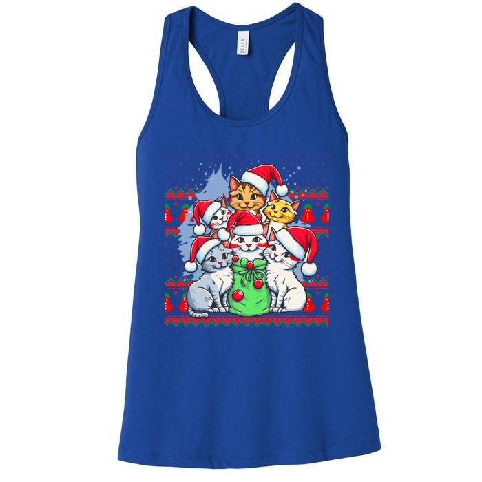 Cute Cat Christmas Ugly Family Matching Pajamas Cat Gift Women's Racerback Tank