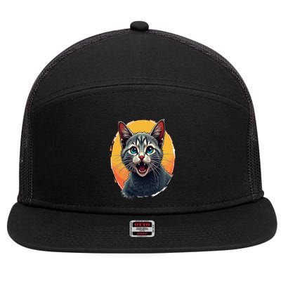 Cursed Cat Cement Eater Meme 7 Panel Mesh Trucker Snapback Hat