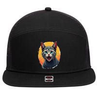 Cursed Cat Cement Eater Meme 7 Panel Mesh Trucker Snapback Hat