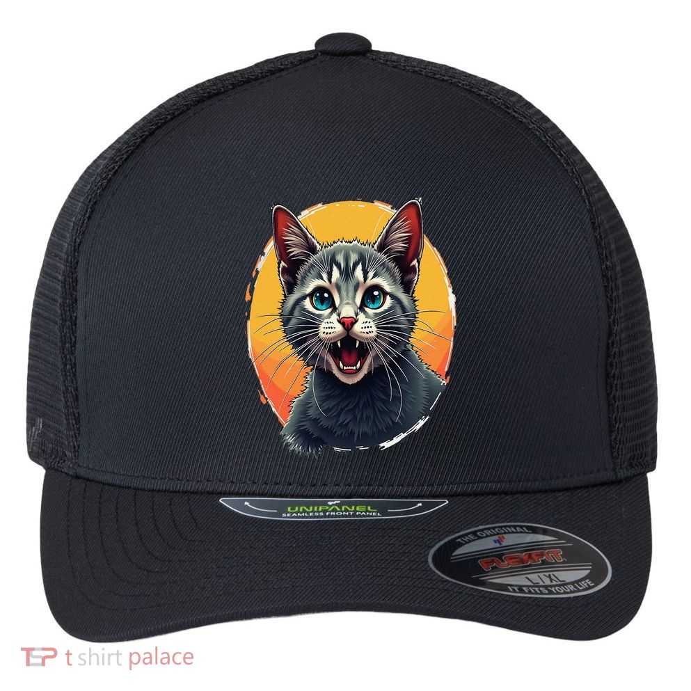 Cursed Cat Cement Eater Meme Flexfit Unipanel Trucker Cap