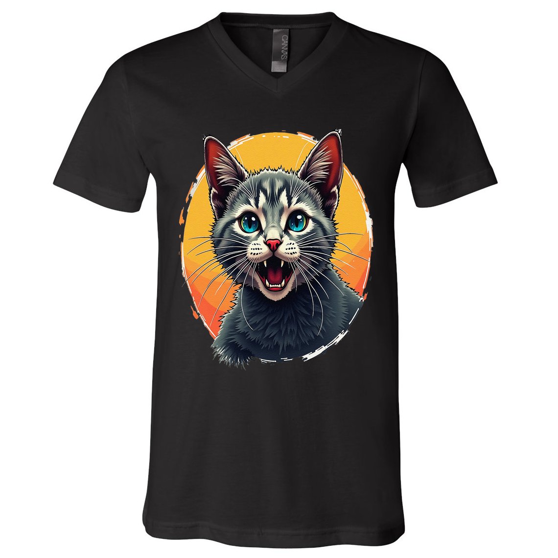 Cursed Cat Cement Eater Meme V-Neck T-Shirt
