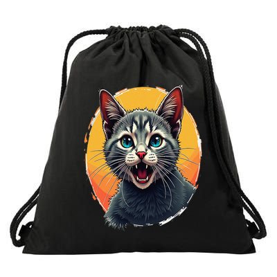 Cursed Cat Cement Eater Meme Drawstring Bag