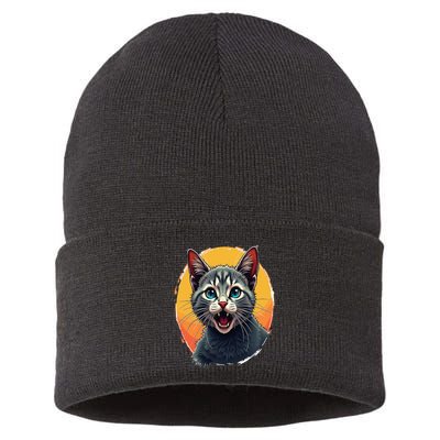Cursed Cat Cement Eater Meme Sustainable Knit Beanie