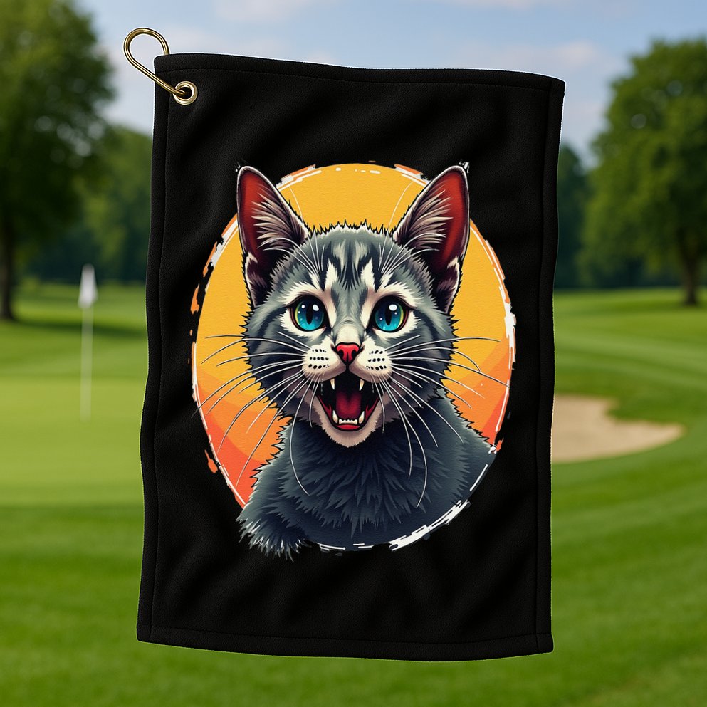 Cursed Cat Cement Eater Meme Golf Towel