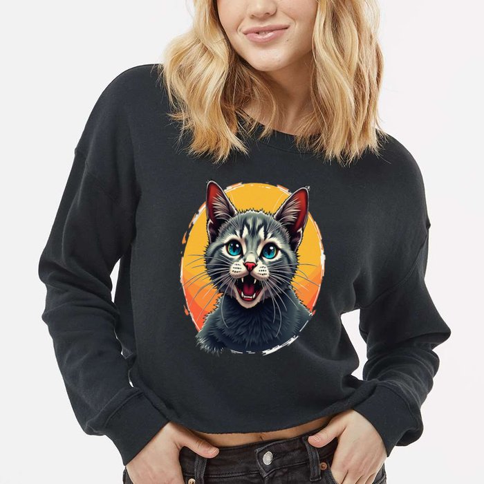Cursed Cat Cement Eater Meme Cropped Pullover Crew
