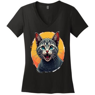 Cursed Cat Cement Eater Meme Women's V-Neck T-Shirt