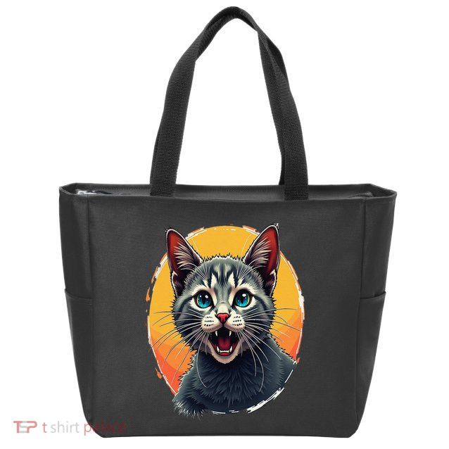 Cursed Cat Cement Eater Meme Zip Tote Bag