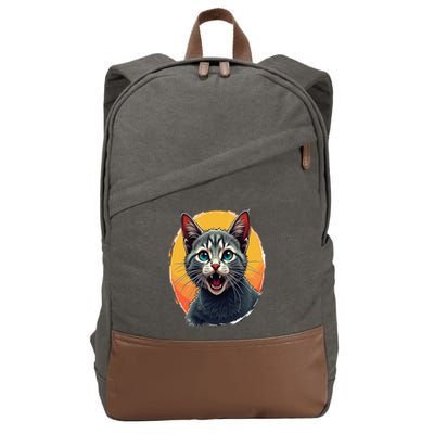 Cursed Cat Cement Eater Meme Cotton Canvas Backpack