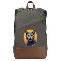 Cursed Cat Cement Eater Meme Cotton Canvas Backpack