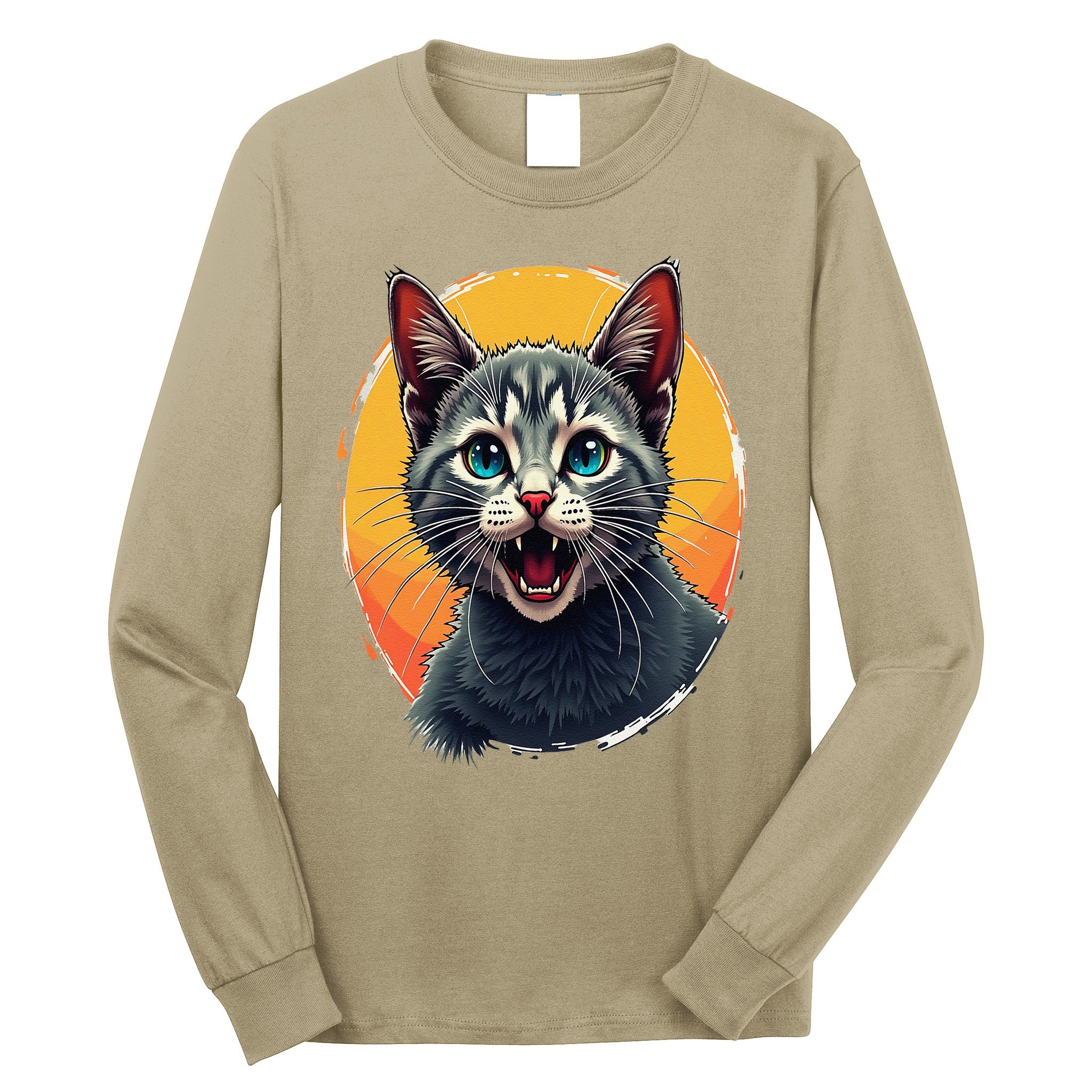 Cursed Cat Cement Eater Meme Long Sleeve Shirt