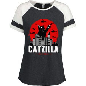 Catzilla Cute Cat Stuff For Cat Lover Cat Mom Cat Dad Enza Ladies Jersey Colorblock Tee