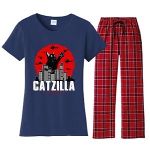 Catzilla Cute Cat Stuff For Cat Lover Cat Mom Cat Dad Women's Flannel Pajama Set