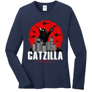 Catzilla Cute Cat Stuff For Cat Lover Cat Mom Cat Dad Ladies Long Sleeve Shirt