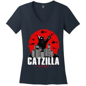 Catzilla Cute Cat Stuff For Cat Lover Cat Mom Cat Dad Women's V-Neck T-Shirt