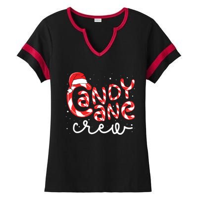 Candy Cane Crew Christmas Squad Xmas Family Matching Santa Ladies Halftime Notch Neck Tee