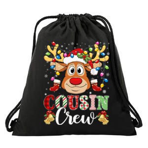 Christmas Cousin Crew Reindeer Santa Hat Lights Teens Drawstring Bag