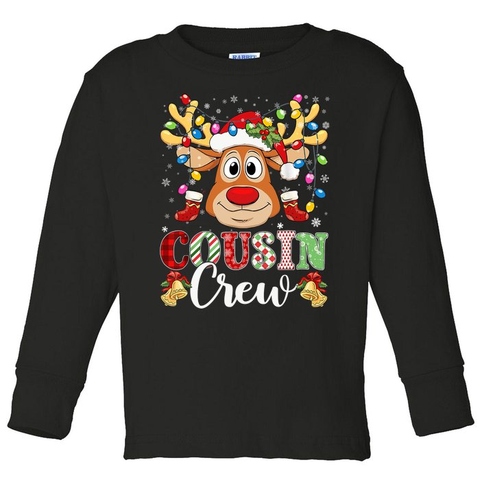 Christmas Cousin Crew Reindeer Santa Hat Lights Teens Toddler Long Sleeve Shirt