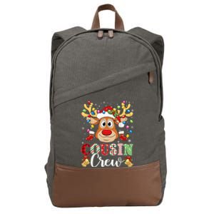 Christmas Cousin Crew Reindeer Santa Hat Lights Teens Cotton Canvas Backpack