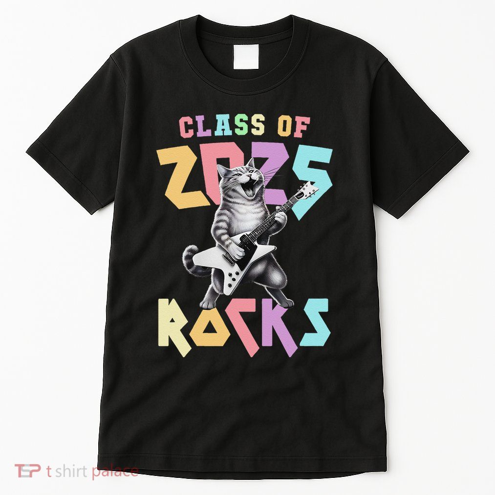 Cute Cat Class Of 2025 Rocks Graduation Signature Autographs Tall T-Shirt
