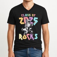 Cute Cat Class Of 2025 Rocks Graduation Signature Autographs V-Neck T-Shirt