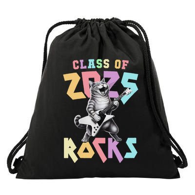 Cute Cat Class Of 2025 Rocks Graduation Signature Autographs Drawstring Bag