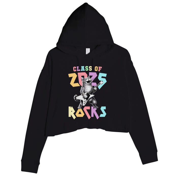 Cute Cat Class Of 2025 Rocks Graduation Signature Autographs Crop Fleece Hoodie
