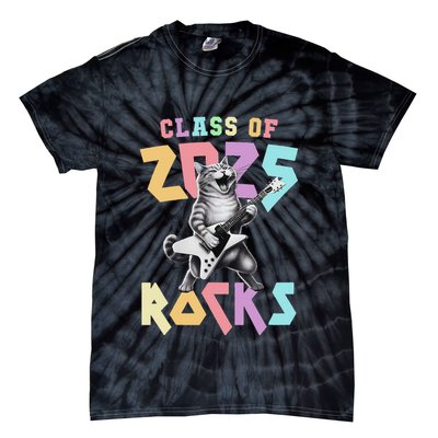 Cute Cat Class Of 2025 Rocks Graduation Signature Autographs Tie-Dye T-Shirt