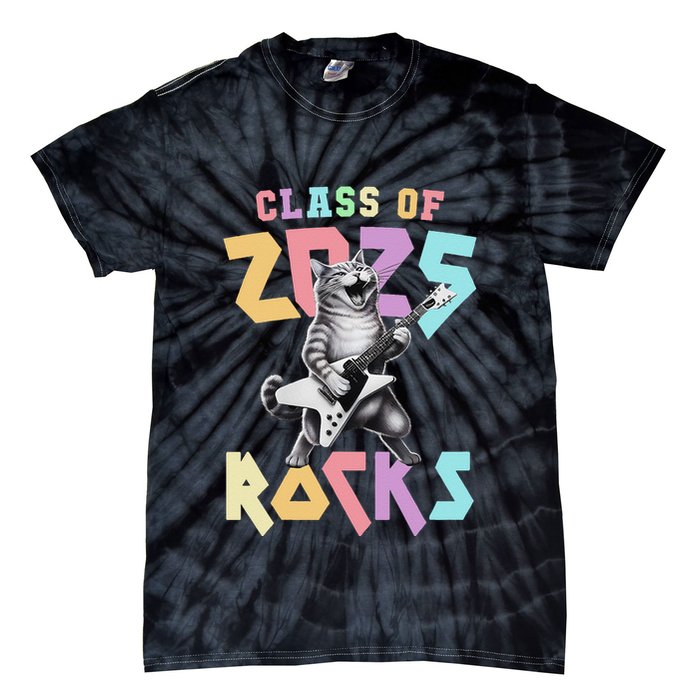 Cute Cat Class Of 2025 Rocks Graduation Signature Autographs Tie-Dye T-Shirt