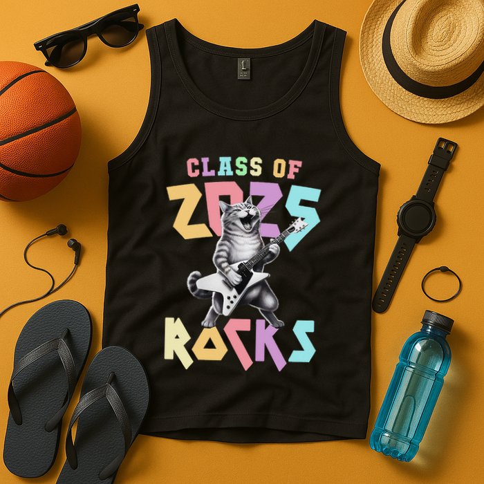 Cute Cat Class Of 2025 Rocks Graduation Signature Autographs Tank Top