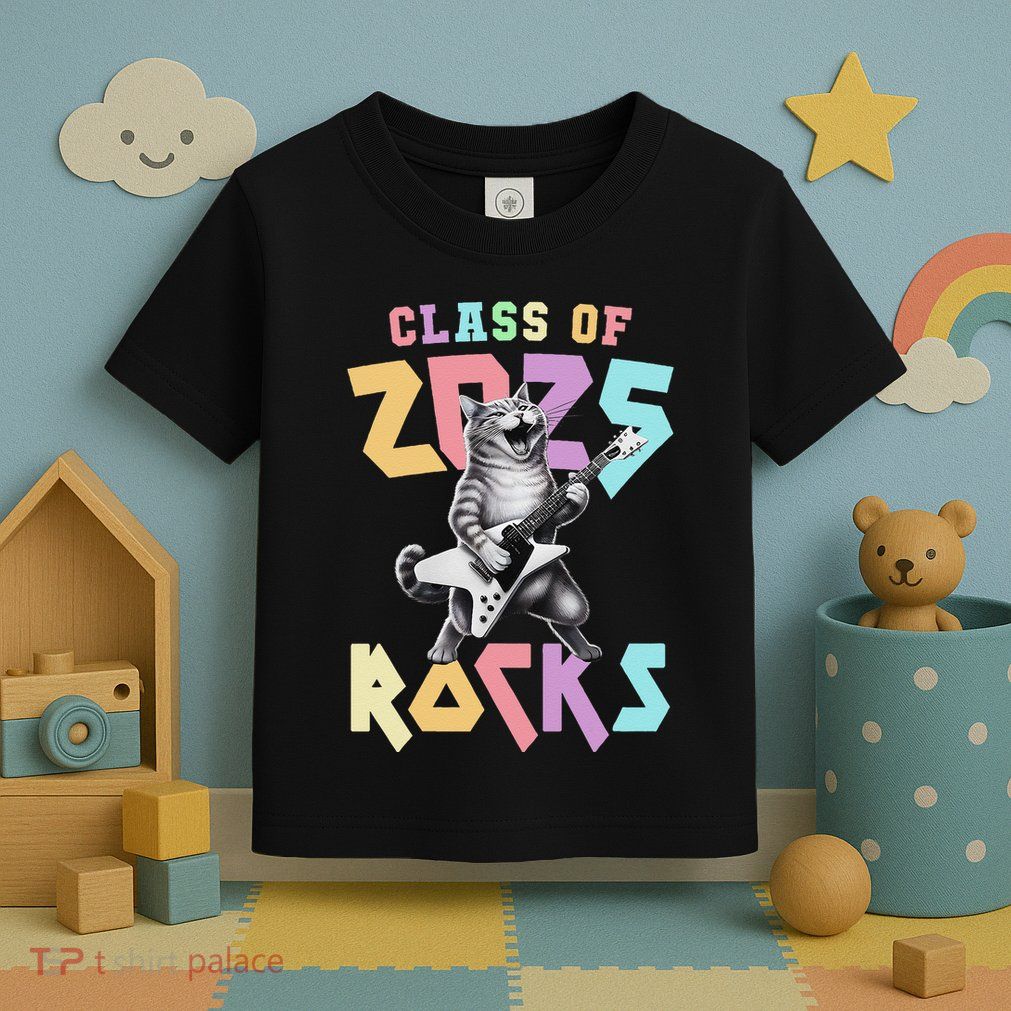 Cute Cat Class Of 2025 Rocks Graduation Signature Autographs Toddler T-Shirt