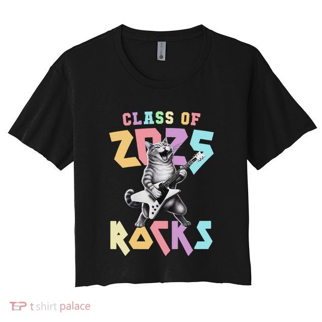 Cute Cat Class Of 2025 Rocks Graduation Signature Autographs Crop Top