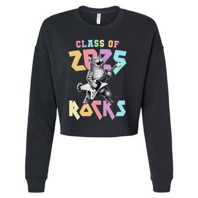 Cute Cat Class Of 2025 Rocks Graduation Signature Autographs Cropped Pullover Crew