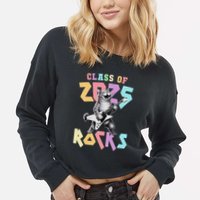 Cute Cat Class Of 2025 Rocks Graduation Signature Autographs Cropped Pullover Crew