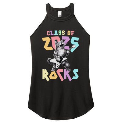 Cute Cat Class Of 2025 Rocks Graduation Signature Autographs Women's Perfect Tri Rocker Tank