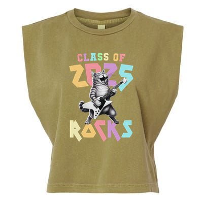 Cute Cat Class Of 2025 Rocks Graduation Signature Autographs Garment-Dyed Women's Muscle Tee