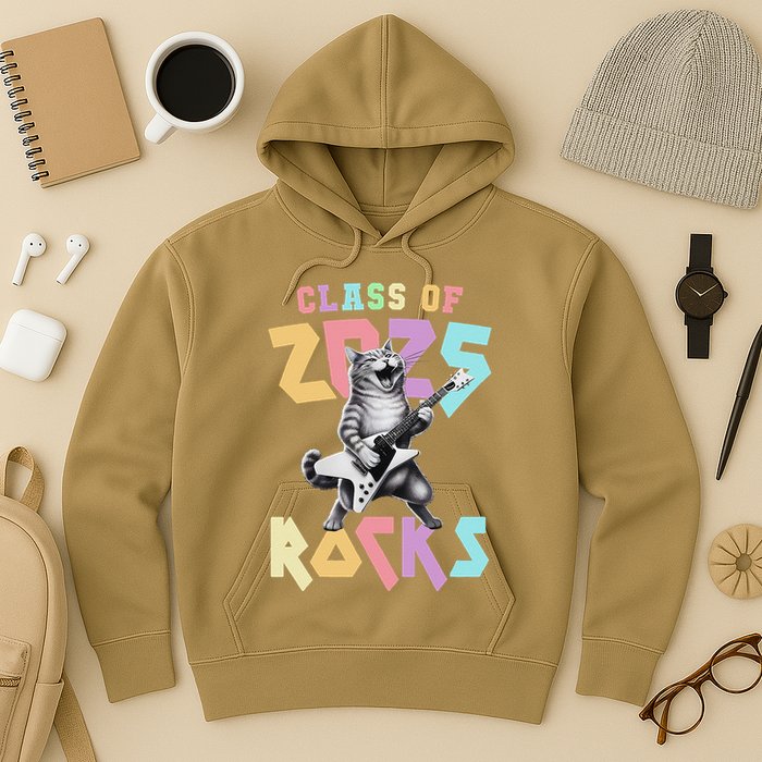 Cute Cat Class Of 2025 Rocks Graduation Signature Autographs Hoodie