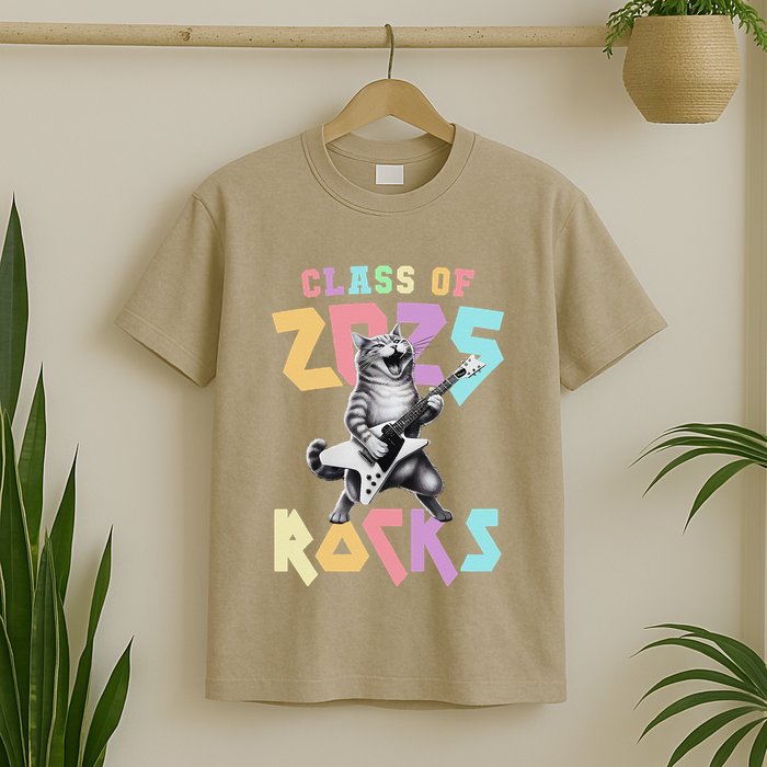 Cute Cat Class Of 2025 Rocks Graduation Signature Autographs T-Shirt