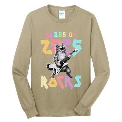 Cute Cat Class Of 2025 Rocks Graduation Signature Autographs Tall Long Sleeve T-Shirt