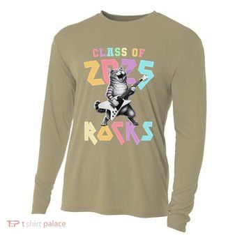 Cute Cat Class Of 2025 Rocks Graduation Signature Autographs Cooling Performance Long Sleeve Crew