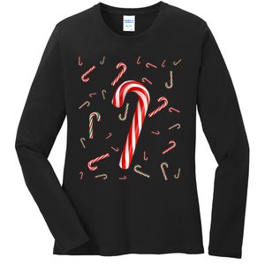 Christmas Candy Cane Santa Hat Xmas Holiday Ladies Long Sleeve Shirt