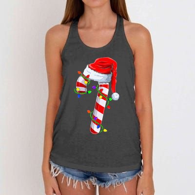 Candy Cane Crew Christmas Lights Family Matching Xmas Women's Knotted Racerback Tank