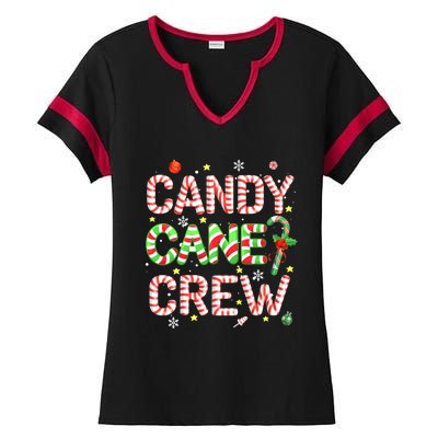 Candy Cane Crew Funny Christmas Candy Lover X-mas Pajamas Ladies Halftime Notch Neck Tee