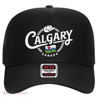 Calgary Canada City Cowboy Hat Scenic Logo High Crown Mesh Back Trucker Hat
